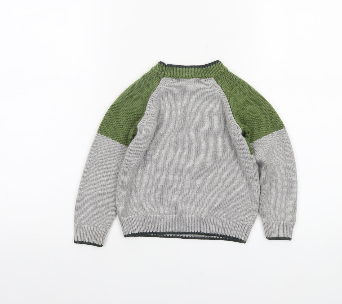 M&Co Boys Green Grey Dinosaur Jumper 2-3 Years Acrylic Knit Pullover