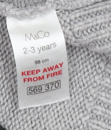 M&Co Boys Green Grey Dinosaur Jumper 2-3 Years Acrylic Knit Pullover
