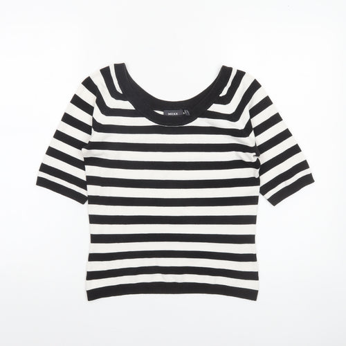 Mexx Women’s Black White Striped Knit Jumper Medium Short Sleeve