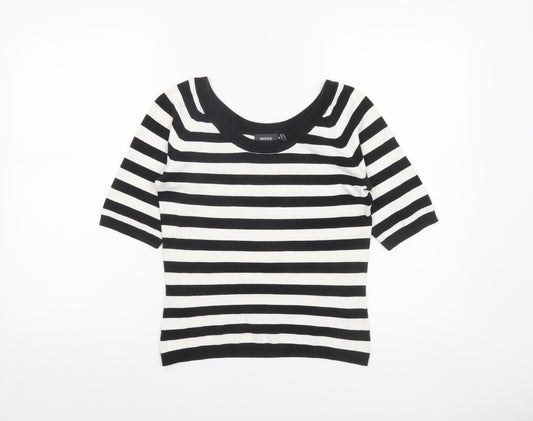 Mexx Women’s Black White Striped Knit Jumper Medium Short Sleeve