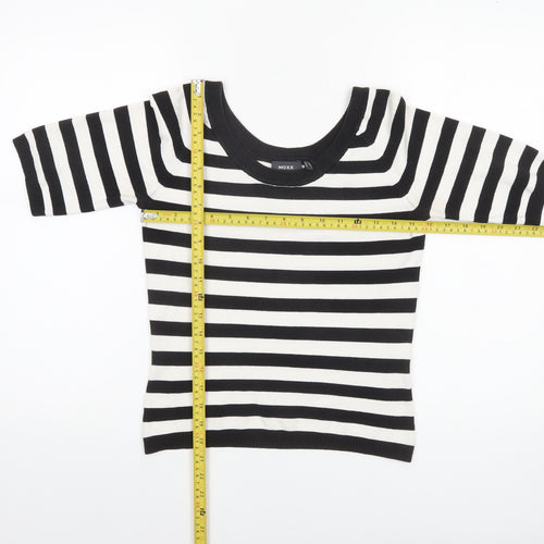 Mexx Women’s Black White Striped Knit Jumper Medium Short Sleeve