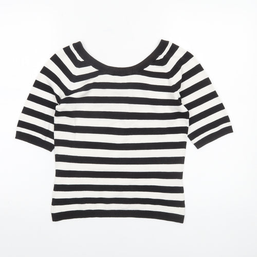 Mexx Women’s Black White Striped Knit Jumper Medium Short Sleeve