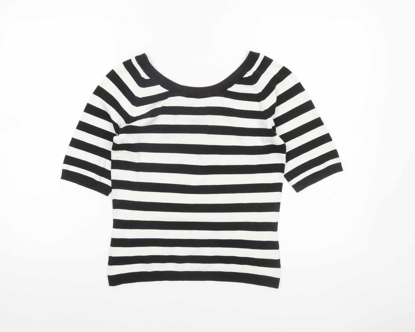 Mexx Women’s Black White Striped Knit Jumper Medium Short Sleeve