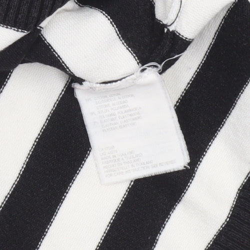 Mexx Women’s Black White Striped Knit Jumper Medium Short Sleeve