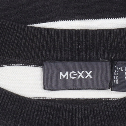 Mexx Women’s Black White Striped Knit Jumper Medium Short Sleeve