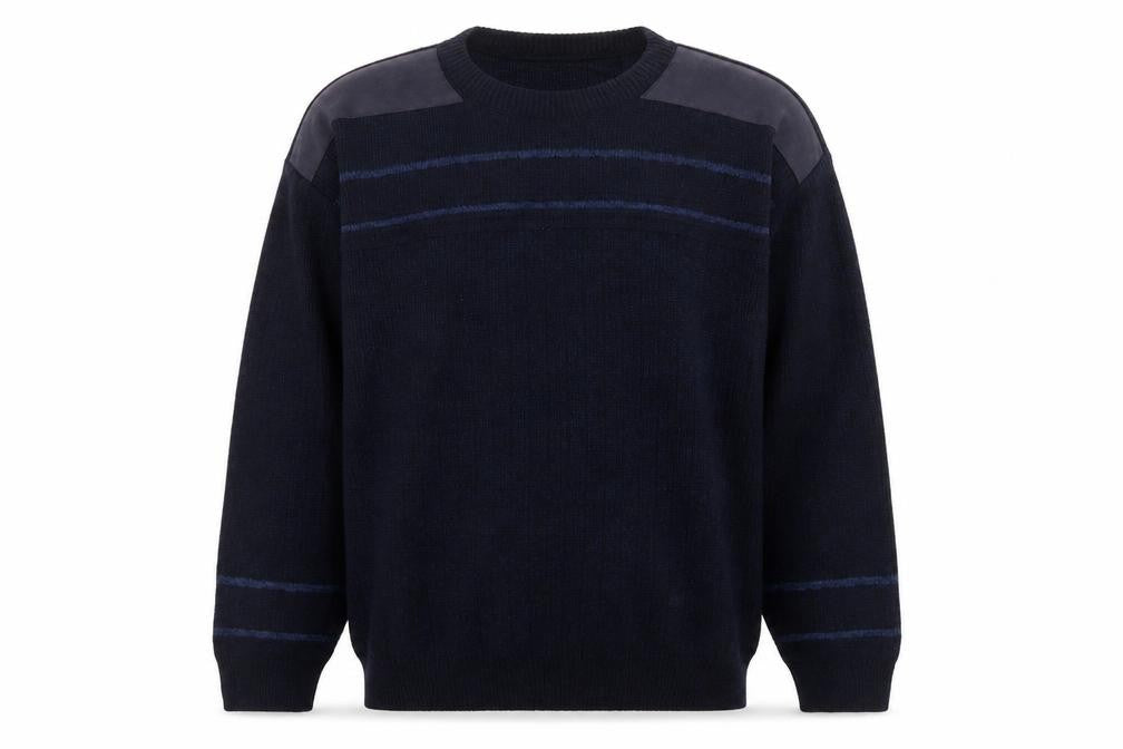 Front view of EWM Men's Blue Suede Shoulder Crew Neck jumper L