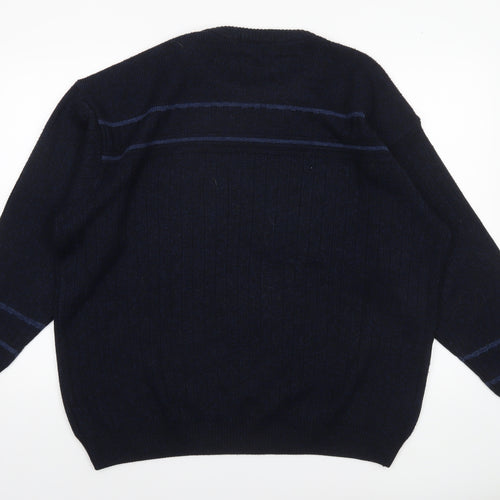 EWM Men's Blue Suede Shoulder Crew Neck Pullover Jumper L