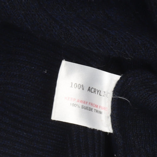 EWM Men's Blue Suede Shoulder Crew Neck Pullover Jumper L