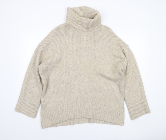 H&M Women Beige Roll Neck Chunky Knit Jumper Size M