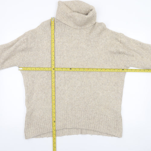 H&M Women Beige Roll Neck Chunky Knit Jumper Size M