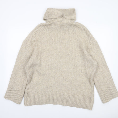 H&M Women Beige Roll Neck Chunky Knit Jumper Size M