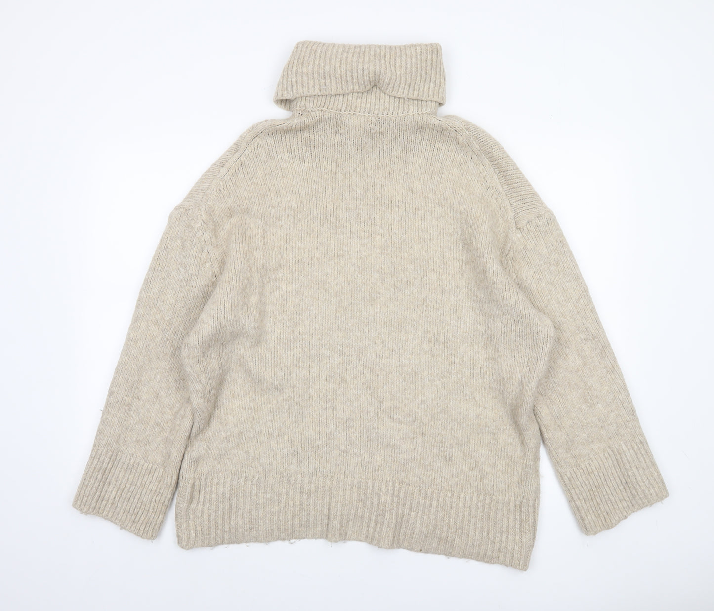 H&M Women Beige Roll Neck Chunky Knit Jumper Size M