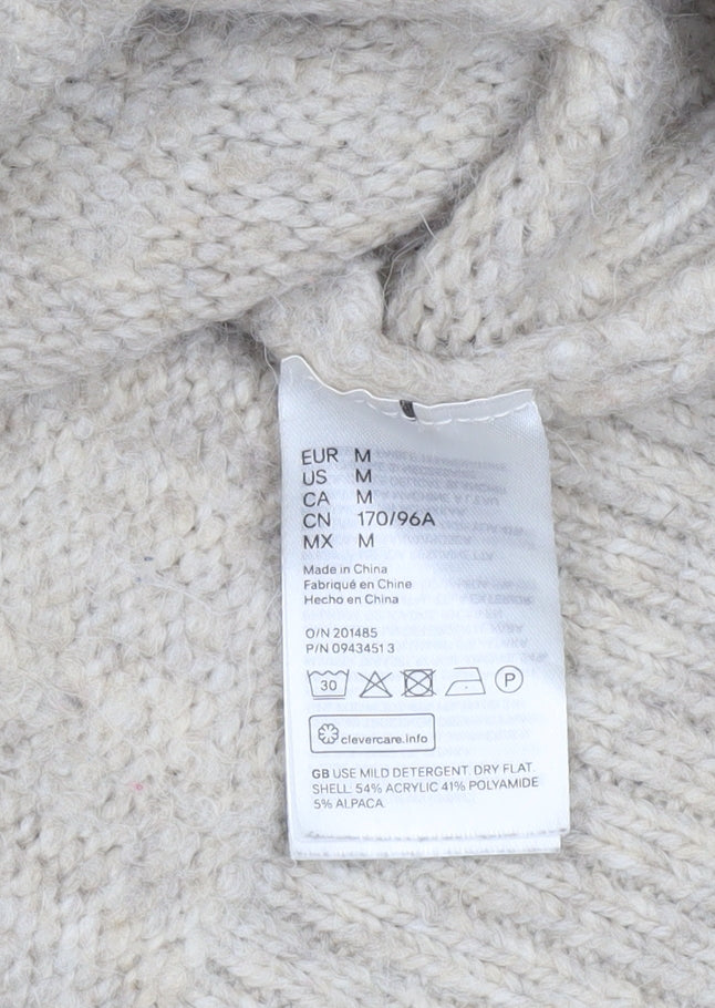 H&M Women Beige Roll Neck Chunky Knit Jumper Size M