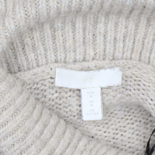 H&M Women Beige Roll Neck Chunky Knit Jumper Size M