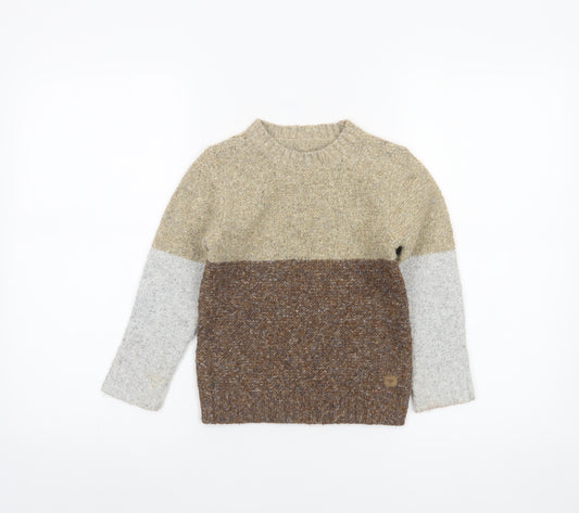 Nutmeg Boys Beige Colourblock Chunky Knit Wool Blend Jumper 4-5 Years