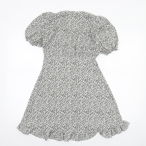 Dunnes Stores Womens White Floral Lace V-Neck Short A-Line Dress Size 10