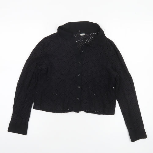 H&M Divided Black Lace Collared Blouse Women Size 12 Long Sleeve