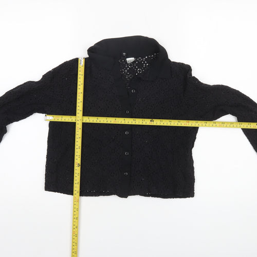 H&M Divided Black Lace Collared Blouse Women Size 12 Long Sleeve
