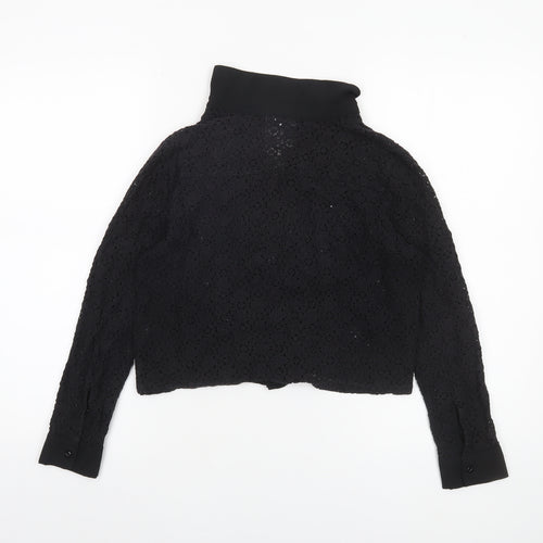 H&M Divided Black Lace Collared Blouse Women Size 12 Long Sleeve