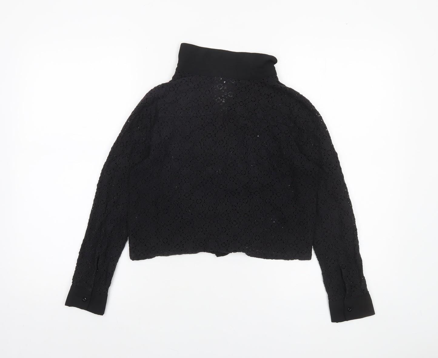 H&M Divided Black Lace Collared Blouse Women Size 12 Long Sleeve