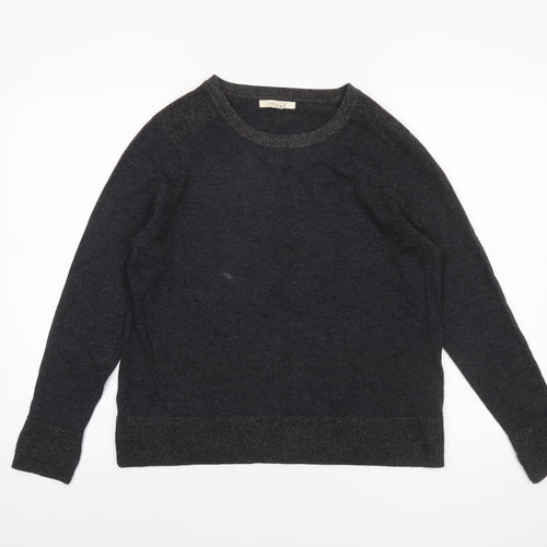 White Stuff Womens Black Cotton Blend Crew Neck Jumper Size 14