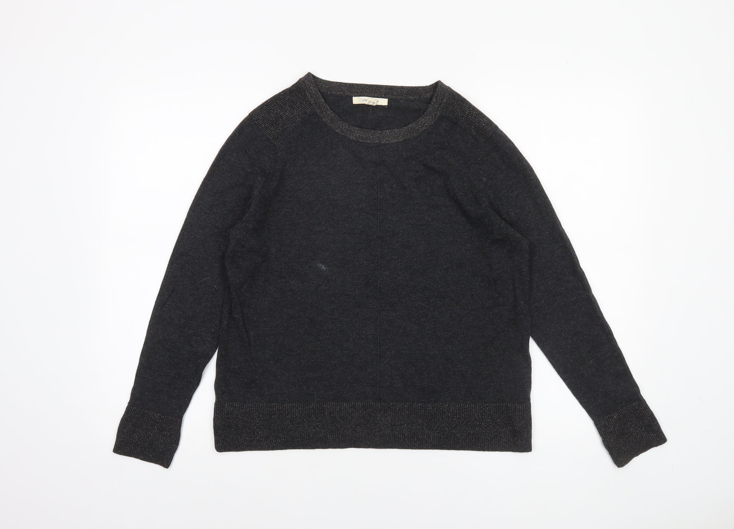 White Stuff Womens Black Cotton Blend Crew Neck Jumper Size 14