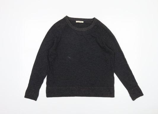 White Stuff Womens Black Cotton Blend Crew Neck Jumper Size 14