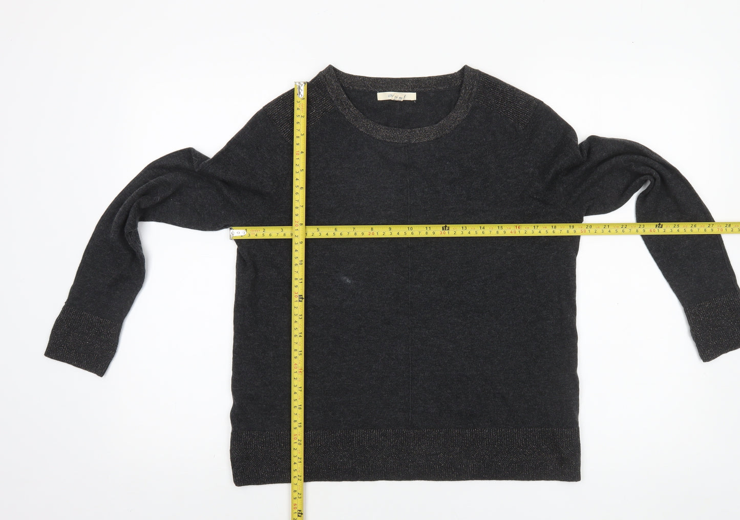 White Stuff Womens Black Cotton Blend Crew Neck Jumper Size 14