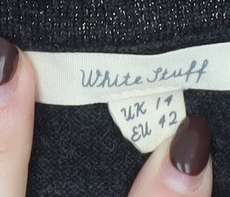 White Stuff Womens Black Cotton Blend Crew Neck Jumper Size 14