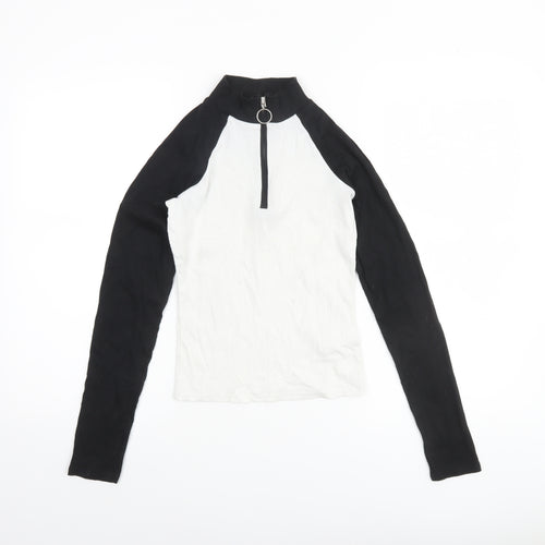 TW Women Black & White Long Sleeve 1/2 Zip Mock Neck Top S