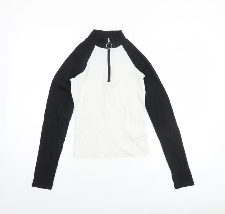 TW Women Black & White Long Sleeve 1/2 Zip Mock Neck Top S