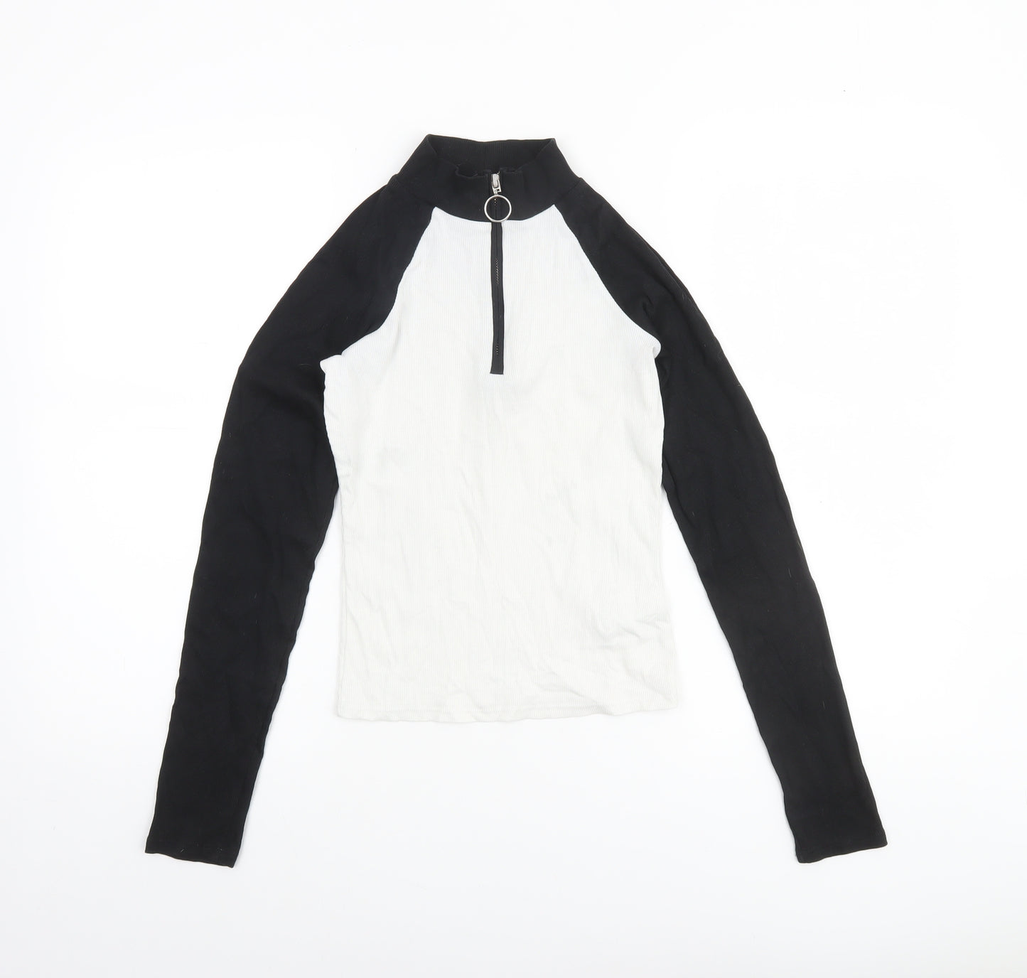 TW Women Black & White Long Sleeve 1/2 Zip Mock Neck Top S
