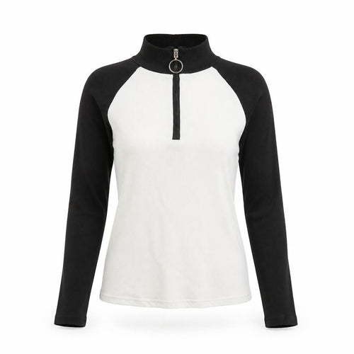 TW Women Black & White Long Sleeve 1/2 Zip Mock Neck Top S
