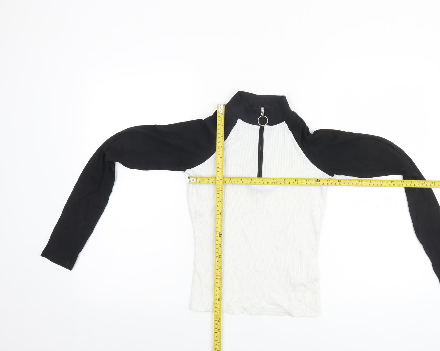 TW Women Black & White Long Sleeve 1/2 Zip Mock Neck Top S