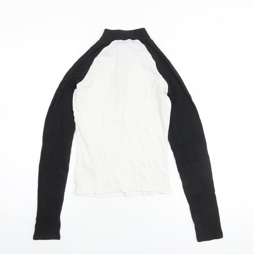 TW Women Black & White Long Sleeve 1/2 Zip Mock Neck Top S