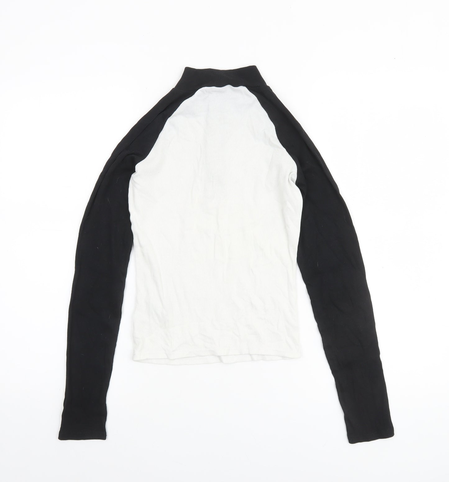 TW Women Black & White Long Sleeve 1/2 Zip Mock Neck Top S