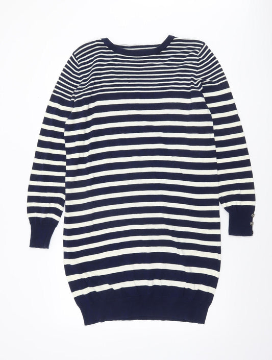 Maine New England Women’s Blue Striped Cotton Jumper Size 14