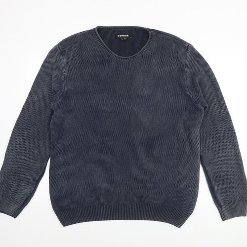 Connor Men's Blue Cotton Waffle Knit Crew Neck Jumper L