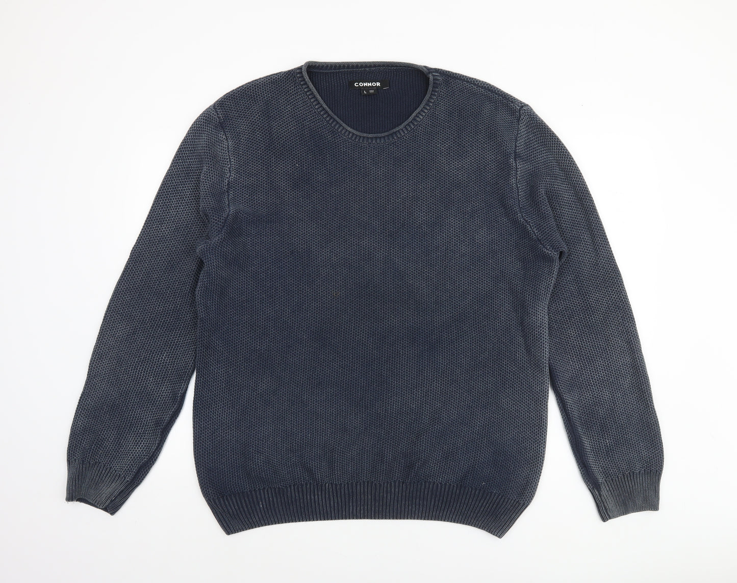 Connor Men's Blue Cotton Waffle Knit Crew Neck Jumper L
