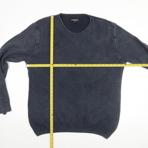 Connor Men's Blue Cotton Waffle Knit Crew Neck Jumper L