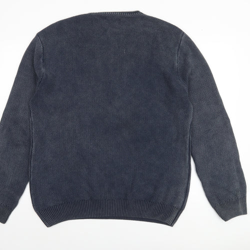 Connor Men's Blue Cotton Waffle Knit Crew Neck Jumper L