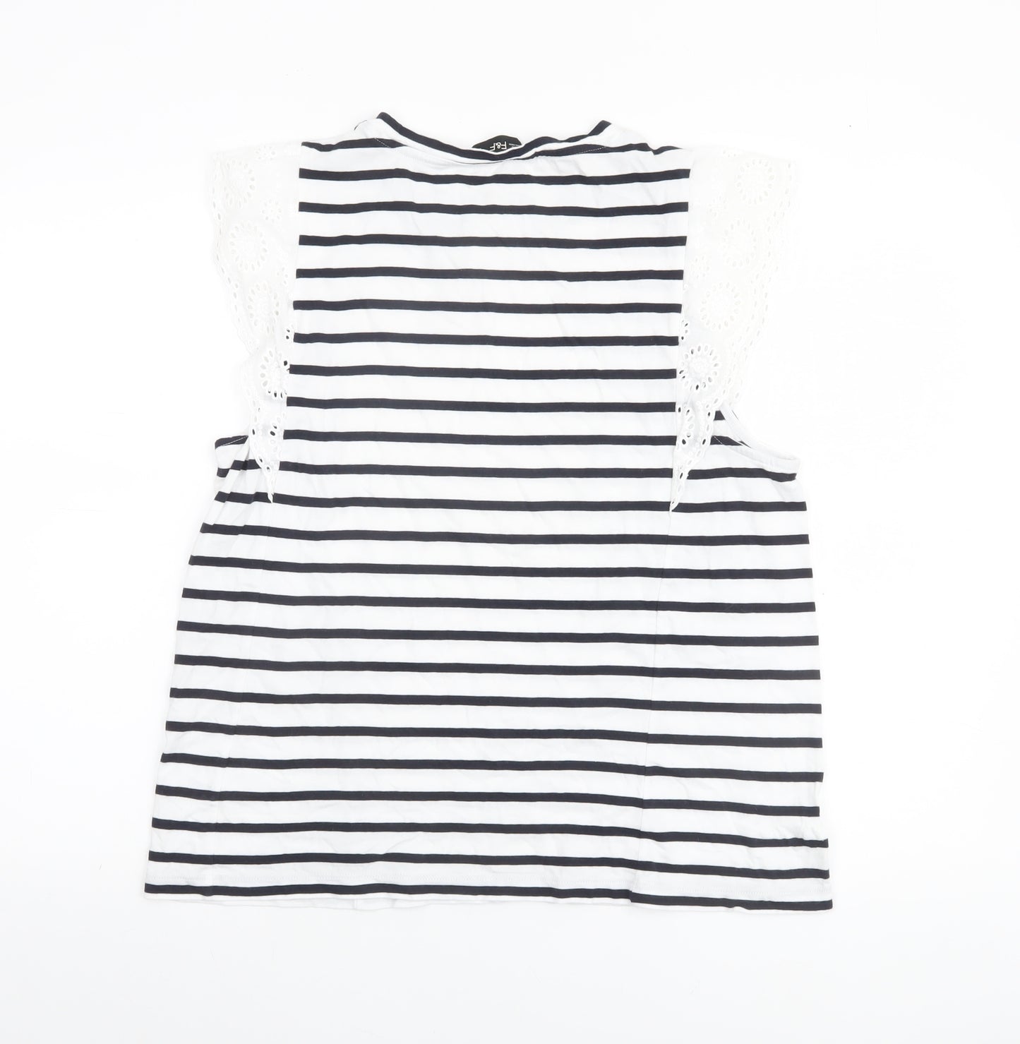 F&F Women’s White Black Striped Crochet Sleeve Cotton T-Shirt UK 16