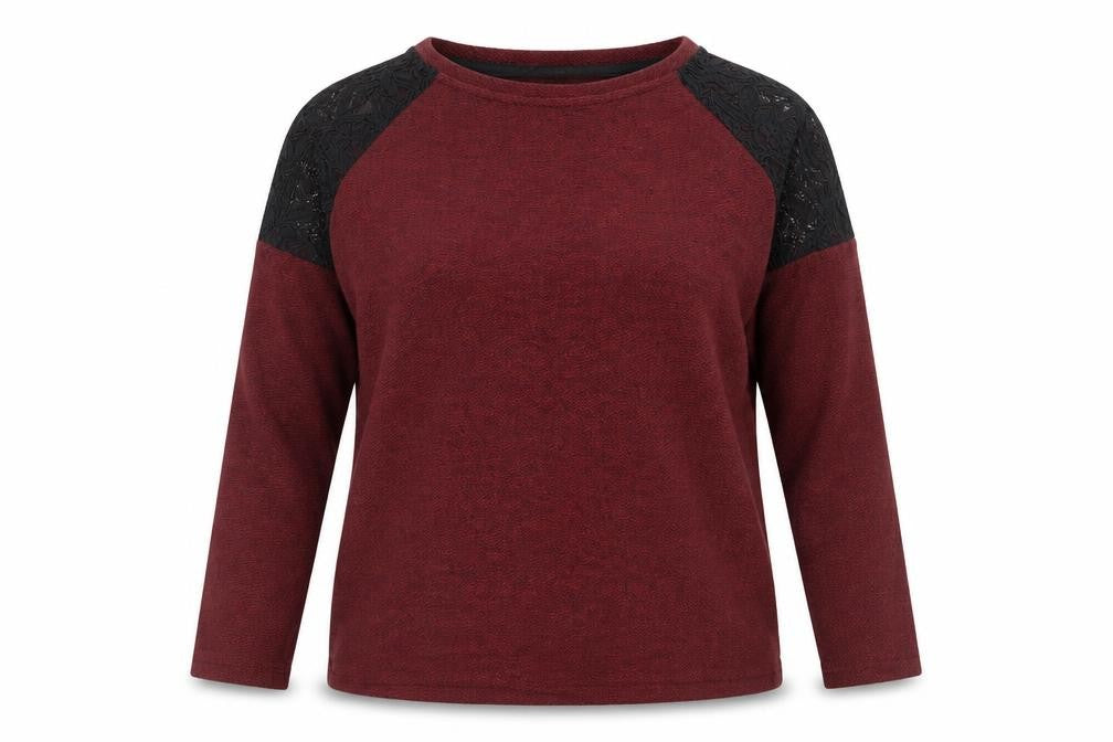 Front view of Peacocks women’s red 3/4 sleeve knit top, size UK 10