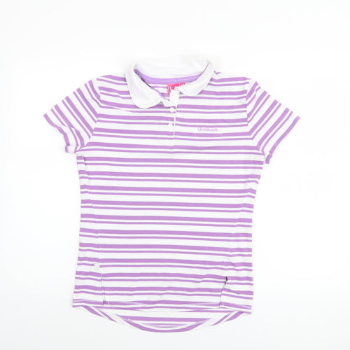 LA Gear Women’s Purple White Striped Polo Shirt Size 12 Cotton Blend