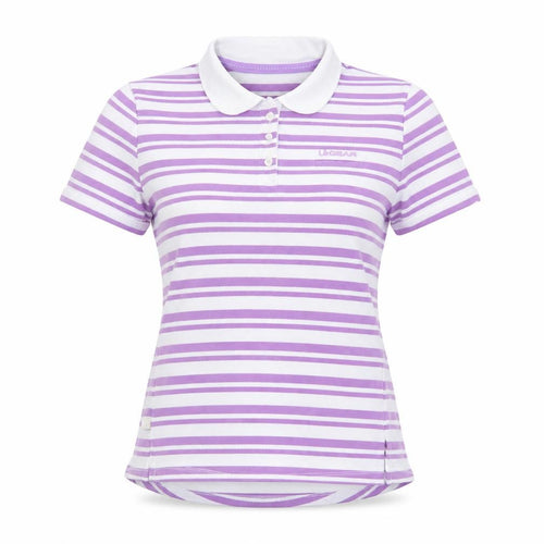 LA Gear Women’s Purple White Striped Polo Shirt Size 12 Cotton Blend