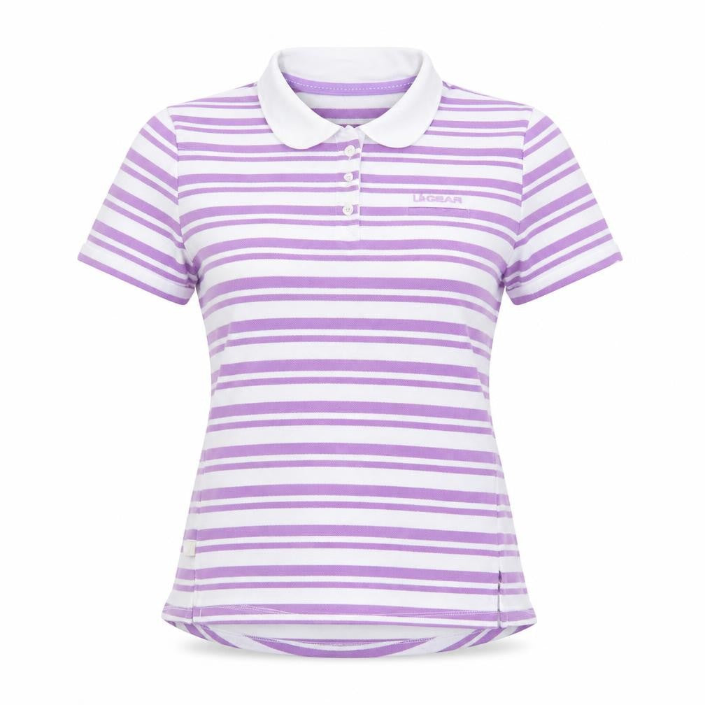 LA Gear Women’s Purple White Striped Polo Shirt Size 12 Cotton Blend