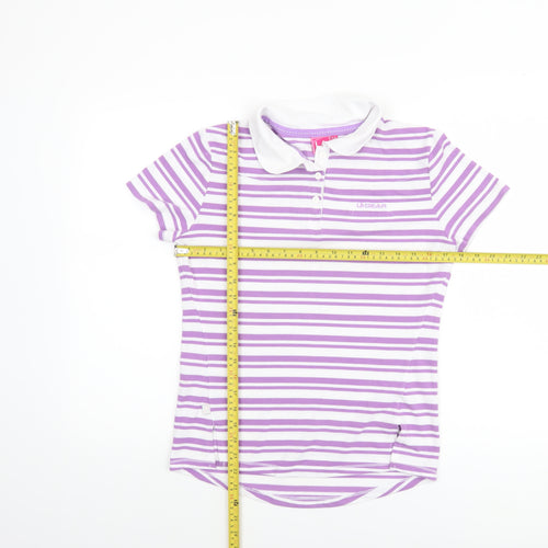 LA Gear Women’s Purple White Striped Polo Shirt Size 12 Cotton Blend