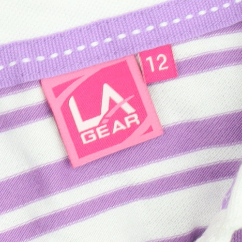 LA Gear Women’s Purple White Striped Polo Shirt Size 12 Cotton Blend