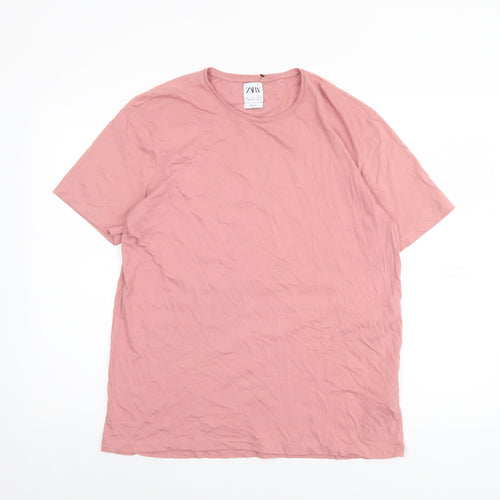 Zara Women Pink Cotton Basic Crew Neck T-Shirt Size 14
