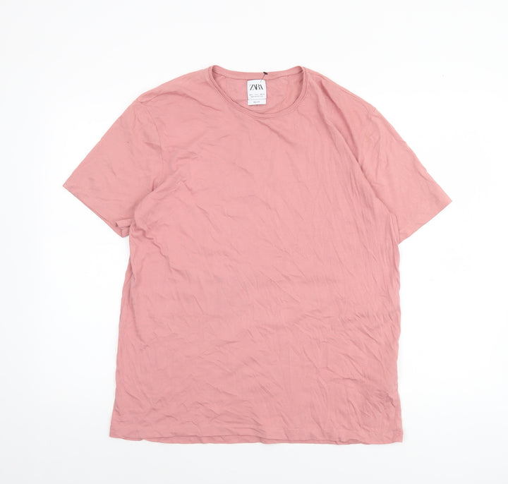 Zara Women Pink Cotton Basic Crew Neck T-Shirt Size 14